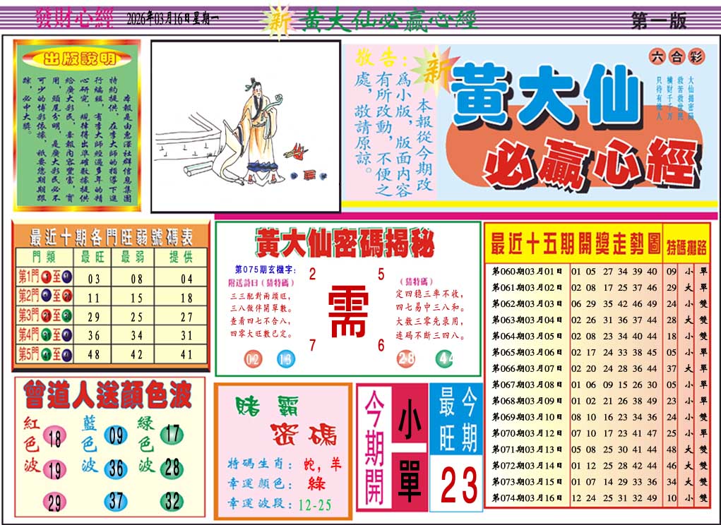 075期黄大仙必赢心经A[图]